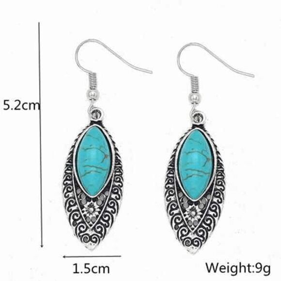 Western Boho Turquoise Water Drop Dangle Earrings - Picture 4 of 4